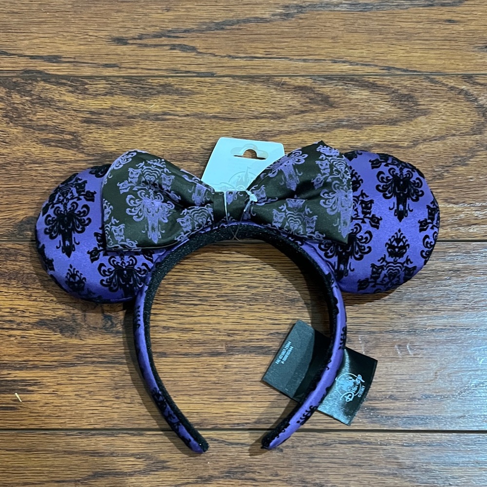 Disney Parks Haunted Mansion Purple and Black Mouse Ears Headband